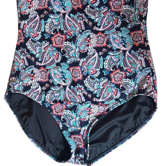 Dreamsuit by Miracle Brand 1 Piece Paisley High Neck Slimming Swimsuit  Size 14 - Picture 7 of 8